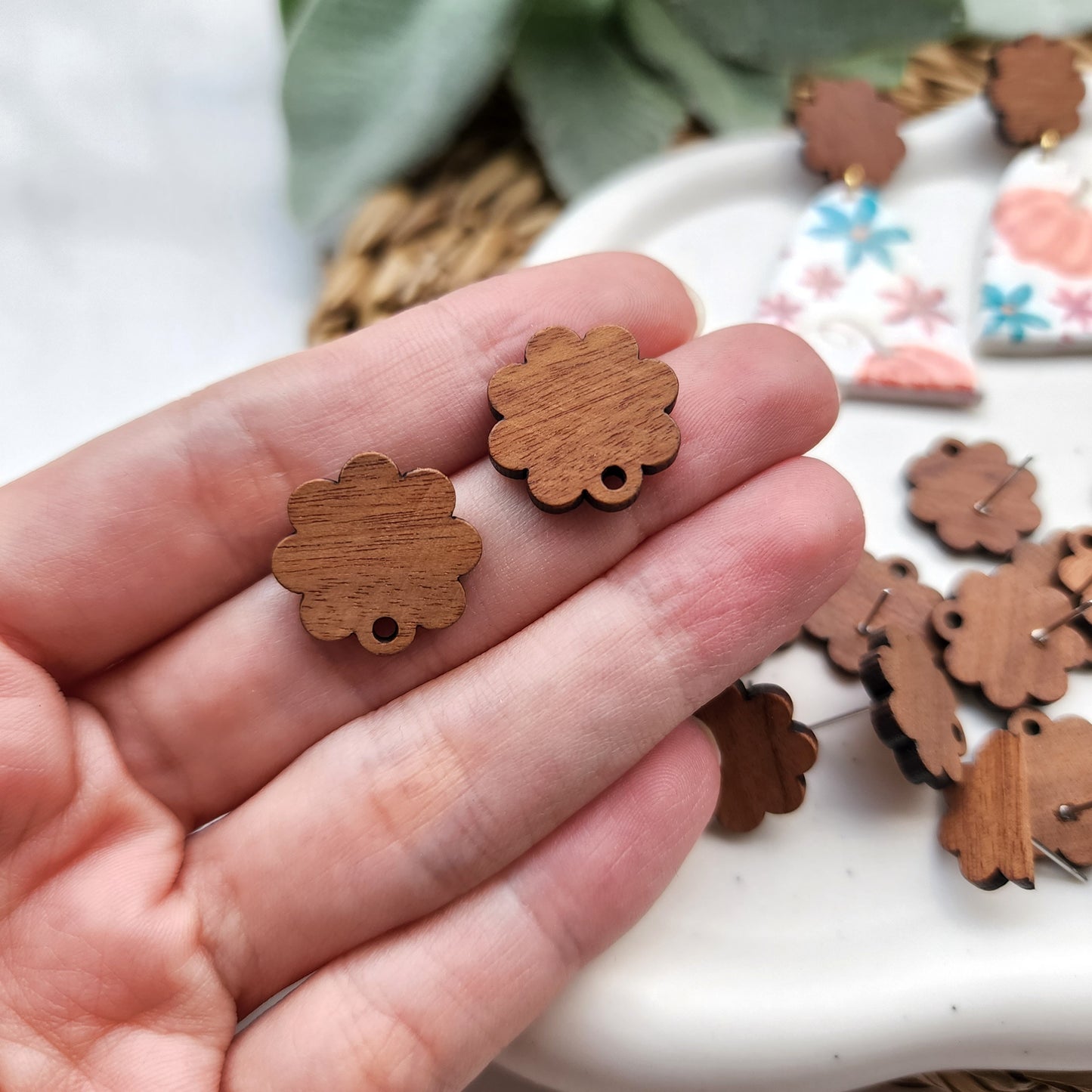 Wood Earrings stud components findings DIY Jewelry supplies Earrings gold plated parts Flower natural wood earrings parts