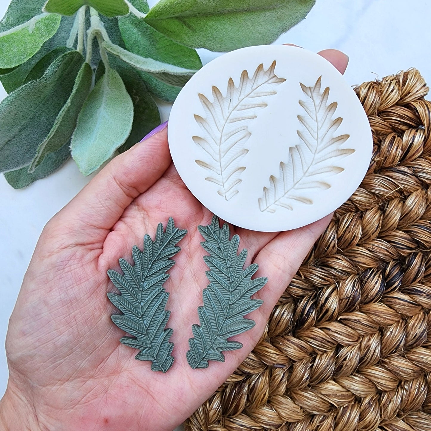 Polymer clay mold Silicone earrings mold "Fern leaf" Summer mold for resin and polymer clay Polymer clay tool Clay cutter Clay texture