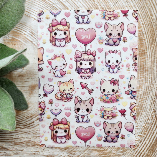 Clay transfer paper/Image transfer paper/Water soluble paper for polymer clay/Cute kitten animals Valentines pattern/Transfer paper for clay