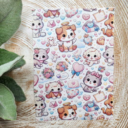 Clay transfer paper / Image transfer paper /Water soluble paper for polymer clay / Cute animals Valentines pattern / Transfer paper for clay