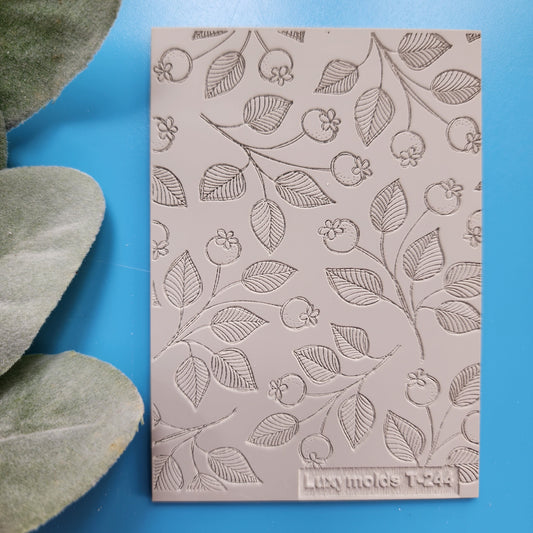 Polymer clay Texture tile Texture mat Clay stamp Polymer clay texture stencils "Leaf, Branch, Fruit" design clay texture Rubber mat T-244