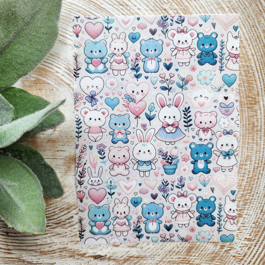 Clay transfer paper / Image transfer paper /Water soluble paper for polymer clay/Cute bunny Teddy Valentines pattern/Transfer paper for clay