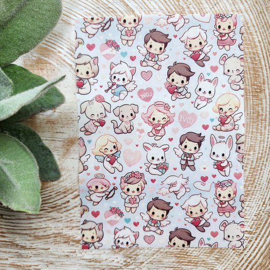 Clay transfer paper / Image transfer paper /Water soluble paper for polymer clay / Cute animals Valentines pattern / Transfer paper for clay