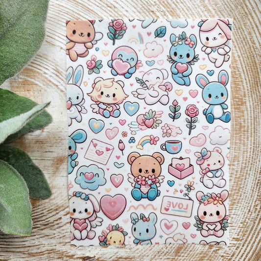 Clay transfer paper / Image transfer paper /Water soluble paper for polymer clay / Cute animals Valentines pattern / Transfer paper for clay