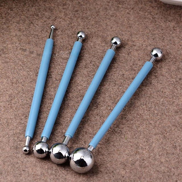 Craft sculpture polymer clay tools metal balls stick 4 pcs set - Luxy Kraft